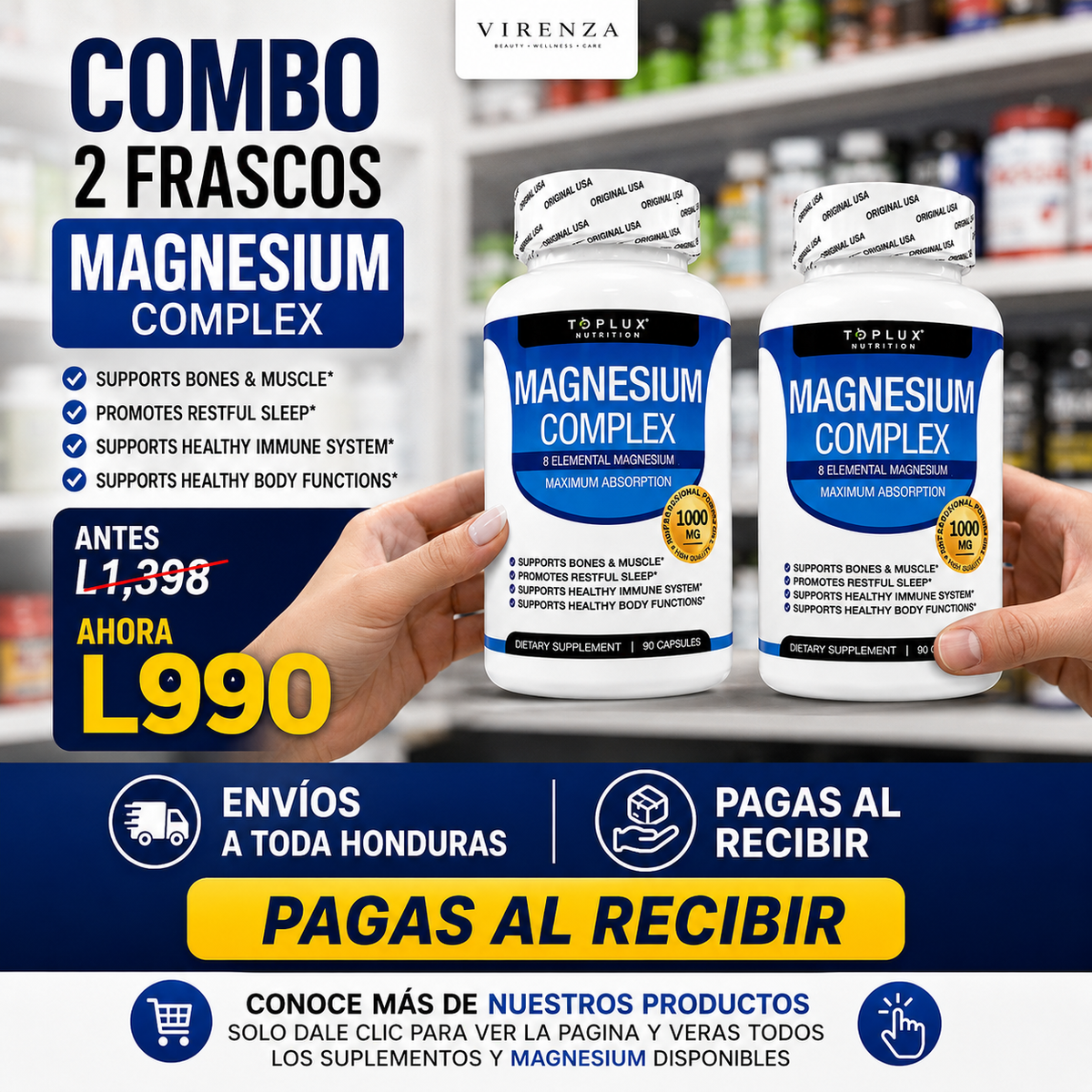 COMBO X2 Magnesium Complex Toplux 1000 mg — OFERTA X2 Frascos X 990Lps