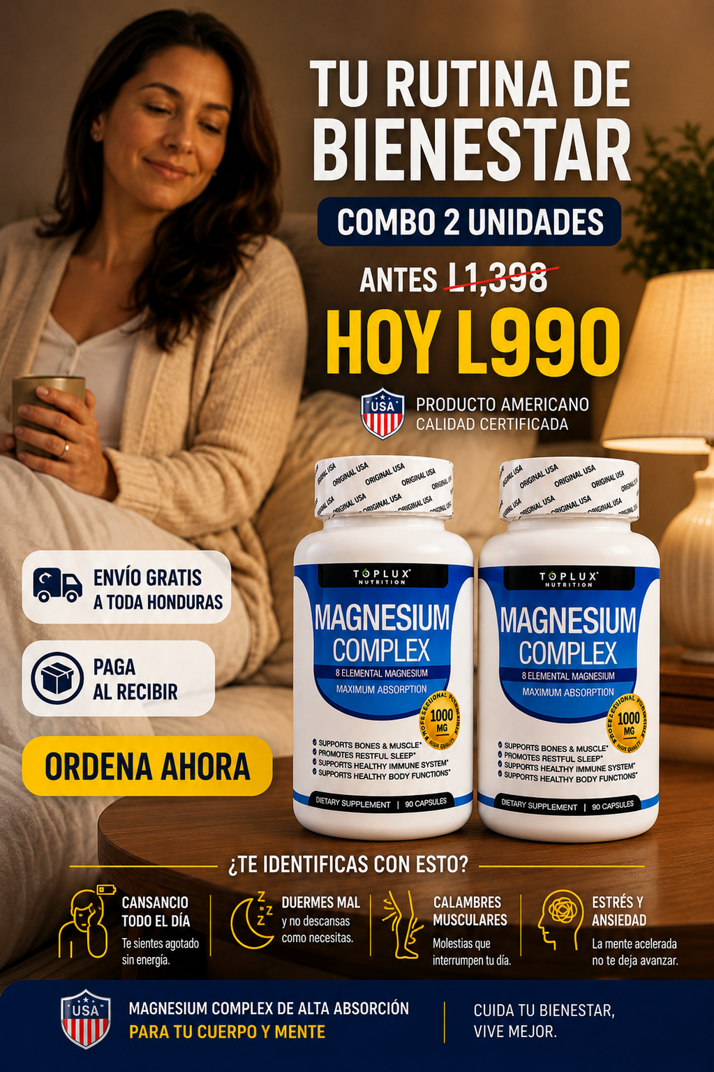 COMBO 3 Frascos Magnesium Complex Toplux 1000 mg — OFERTA x3 Frascos por 1,259Lps