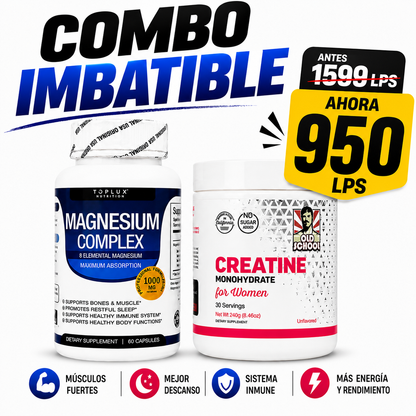Combo de Creatina para Mujer + Magnesium Complex de 8 tipos incluye 60 capsulas