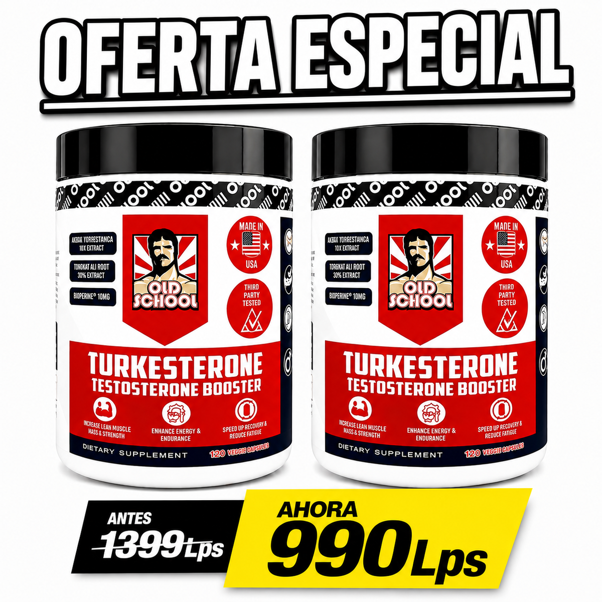 COMBO x2 SUPLEMENTOS TURKESTERONE OLD SCHOOL 2 UNIDADES PRECIO EN OFERTA 990LPS 2 CAPSULAS EN TOTAL.