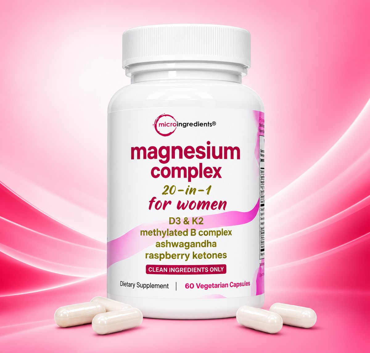 Magnesium Complex 20 en 1 para Mujer + D3 & K2 | 60 Cápsulas 💗