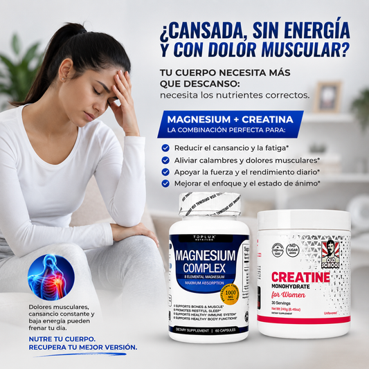 Combo de Creatina para Mujer + Magnesium Complex de 8 tipos incluye 60 capsulas